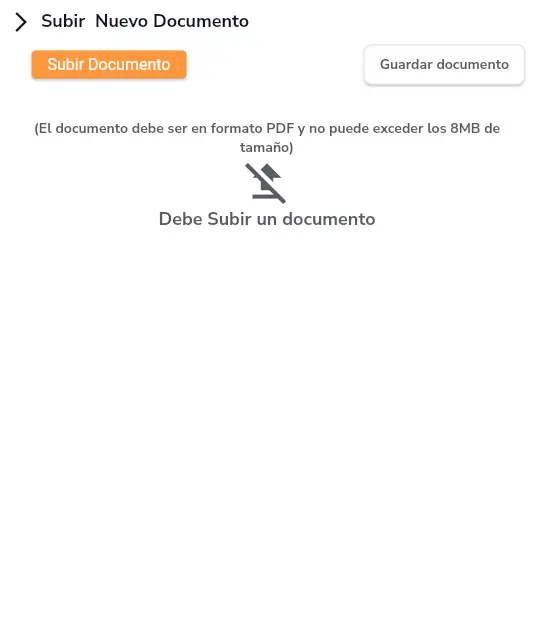 ventana para subir documentos.